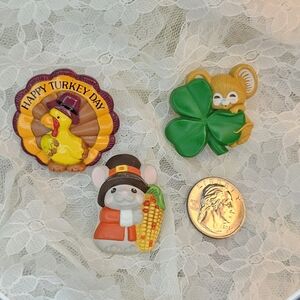 Vintage • Hallmark & RUSS Lapel Pins • Set Of 3 • Seasonal • Plastic • Brooch